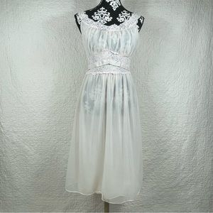 🔥Vintage 50s-60s Miss Siren Sheer Peach & Pink Midi Nightgown Lingerie Size S